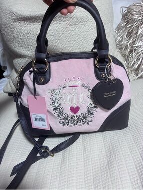 Juicy Couture Pink Canvas Satchel with Dark Brown Trim Charm new with tag